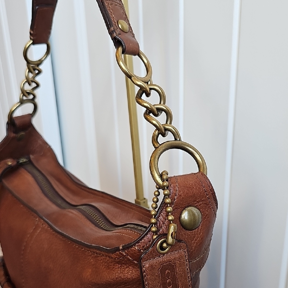 Coach 08 Bleecker Brown Soft Milled Cowhide Woven Pocket Hobo 12378 Tattersall - Picture 7 of 15